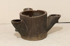 Whimsical Tree Trunk Shaped Multi-Level Planter of Fired and Glazed Terracotta