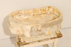 An Elegant Kidney-Shaped Polished Petrified Wood Sink with a Live-Edge Surround