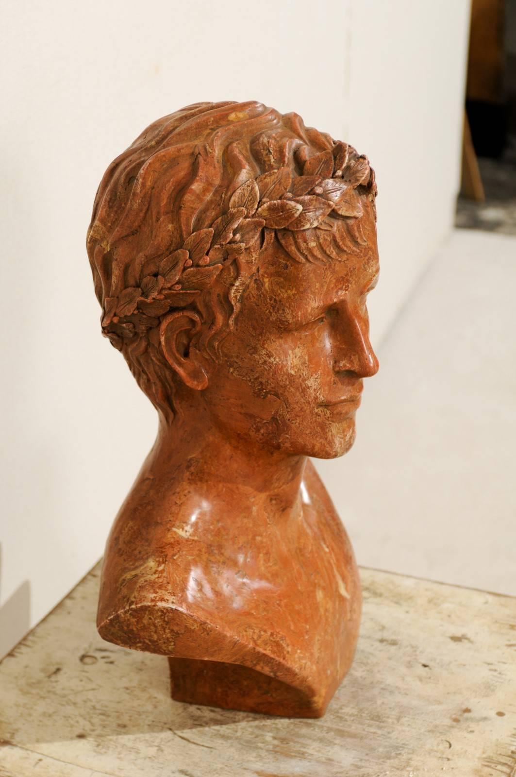 Marbleized Resin Bust of an Unknown Roman Emperor Wearing a Wreath Headband 1