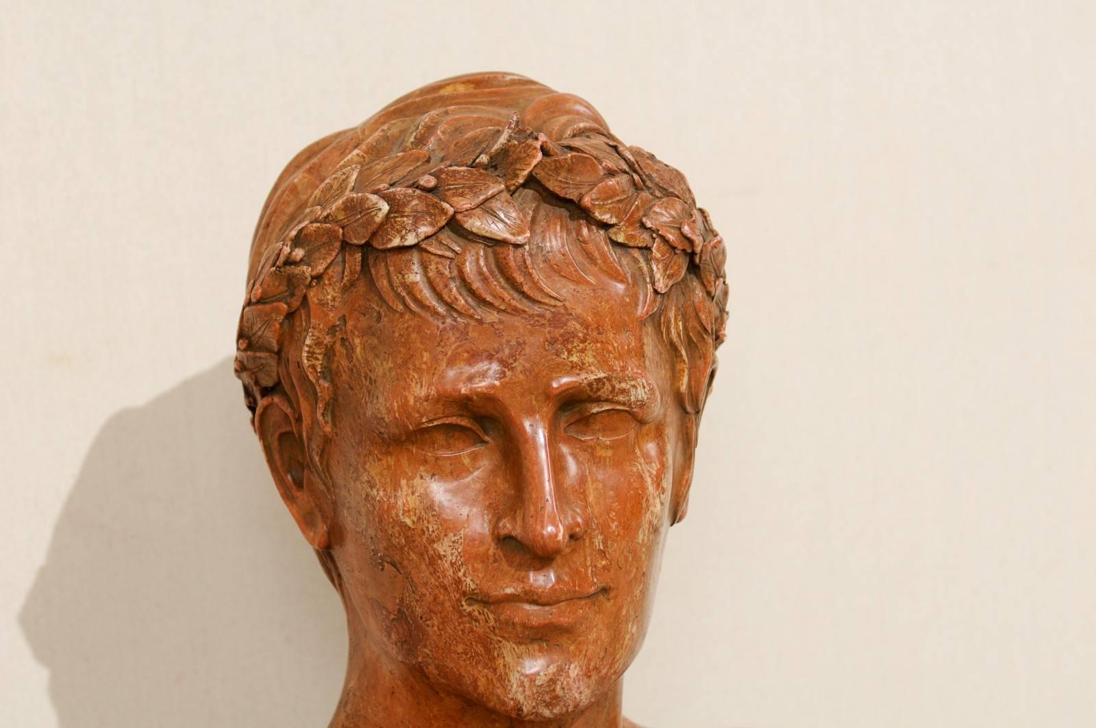 Marbleized Resin Bust of an Unknown Roman Emperor Wearing a Wreath Headband In Good Condition In Atlanta, GA