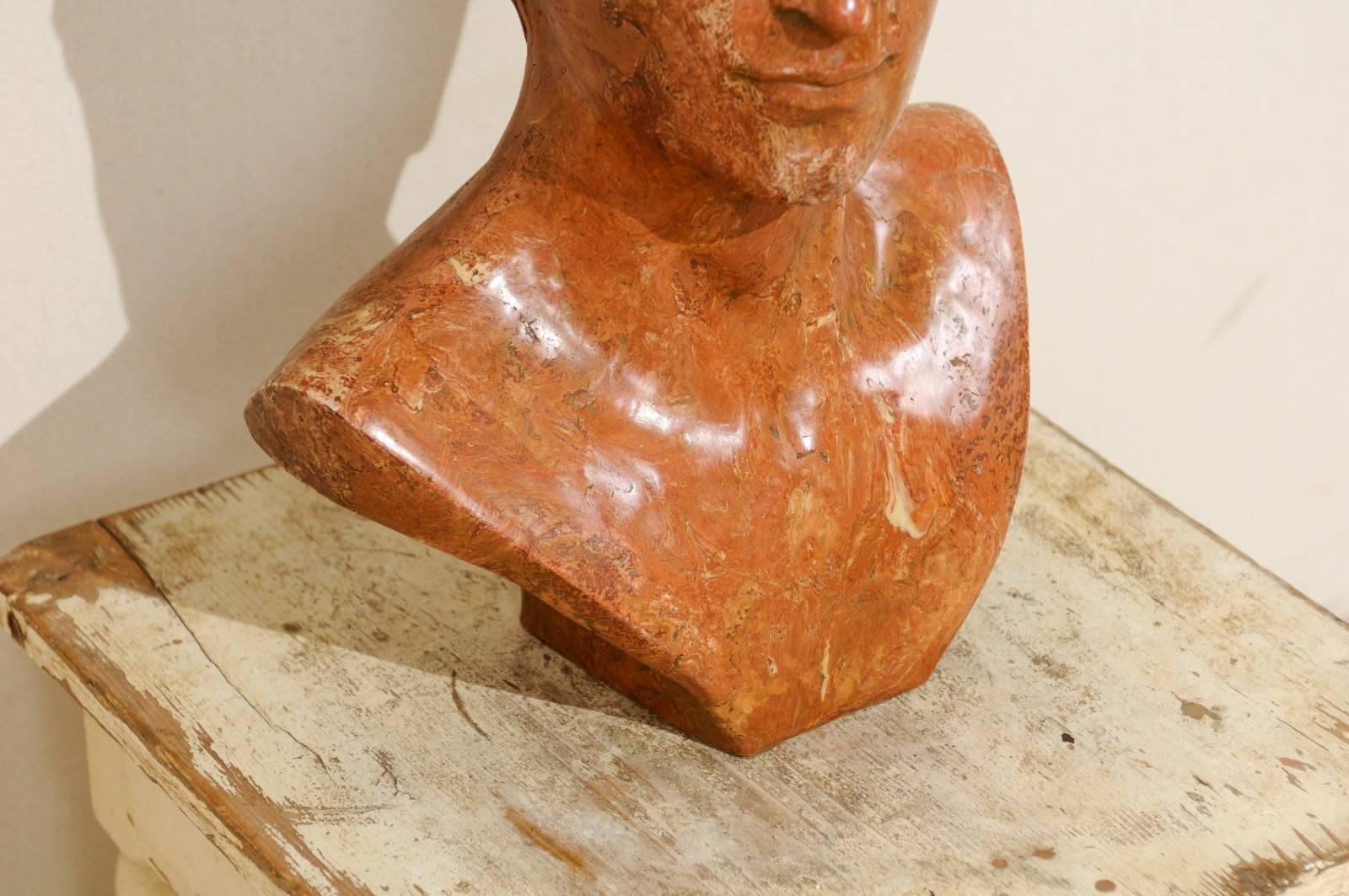 20th Century Marbleized Resin Bust of an Unknown Roman Emperor Wearing a Wreath Headband
