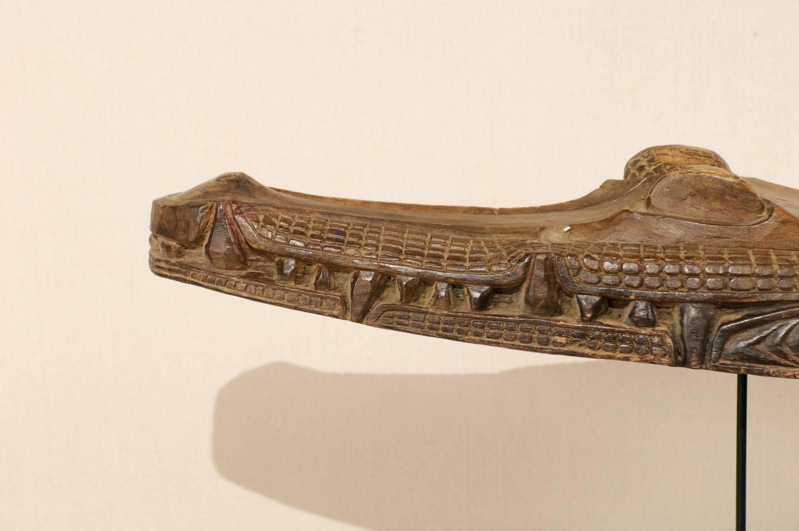 Tribal Hand Carved Crocodile Wood Boat Prow from a Papua New Guinea Village Canoe