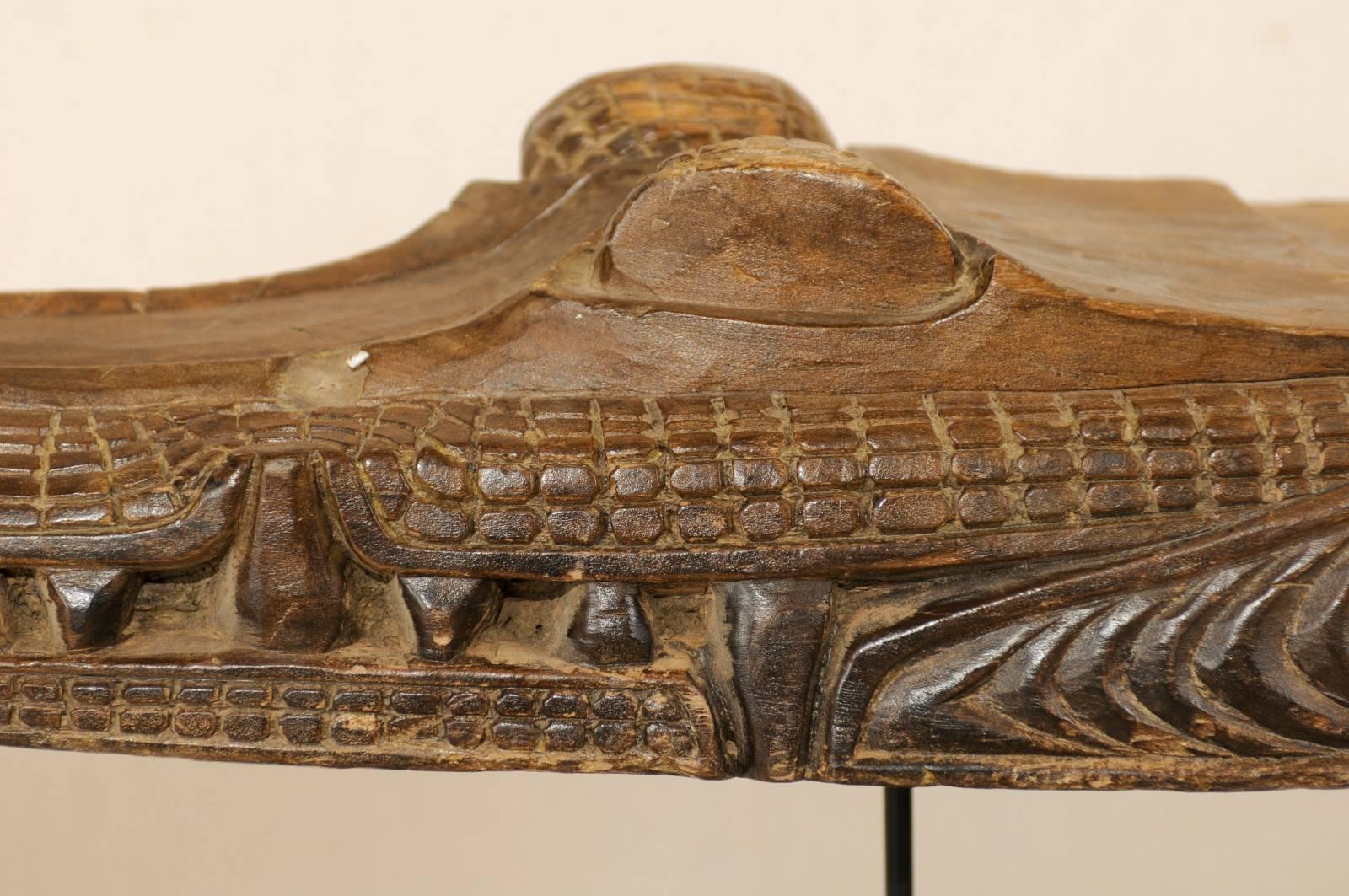 Hand-Carved Hand Carved Crocodile Wood Boat Prow from a Papua New Guinea Village Canoe