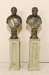Pair of Italian 19th Century Roman Senator Busts of Repoussé Copper or Wood