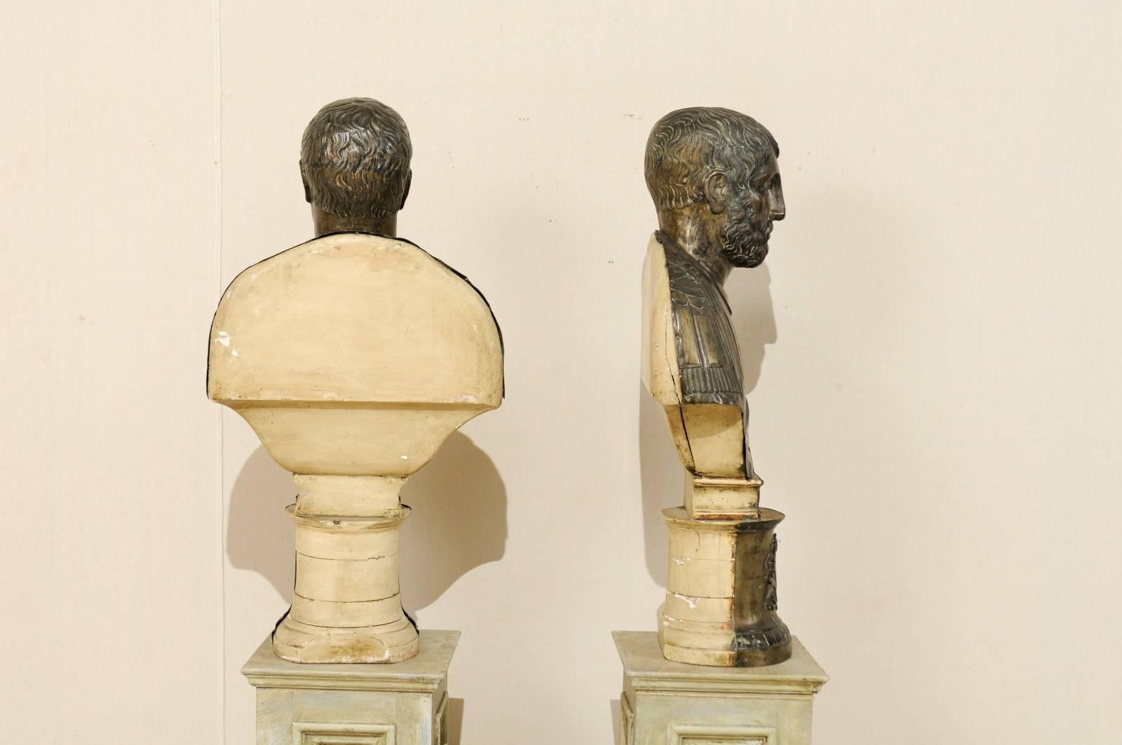 Pair of Italian 19th Century Roman Senator Busts of Repoussé Copper or Wood For Sale 3