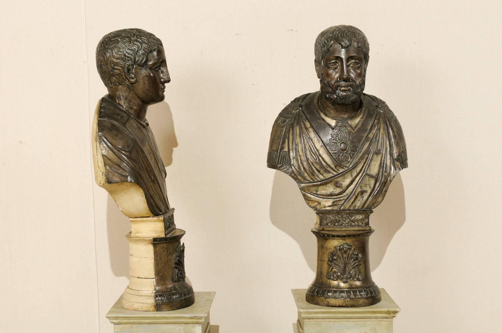Pair of Italian 19th Century Roman Senator Busts of Repoussé Copper or Wood For Sale 5