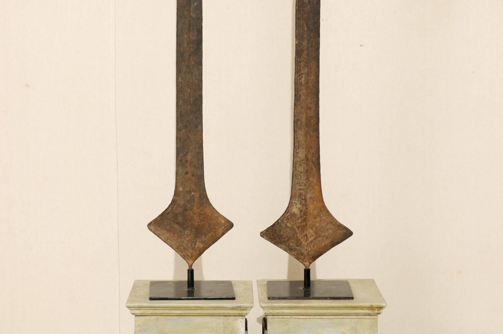 Beautifully Patinated African Tribal Sword Currencies of Iron on Custom Stands 1