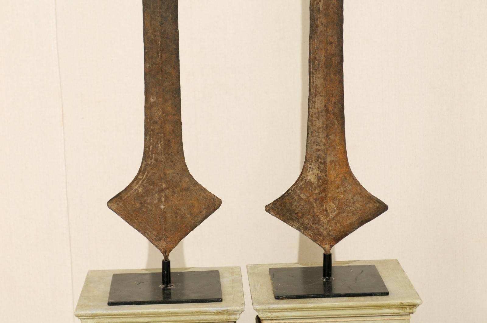 Beautifully Patinated African Tribal Sword Currencies of Iron on Custom Stands 2
