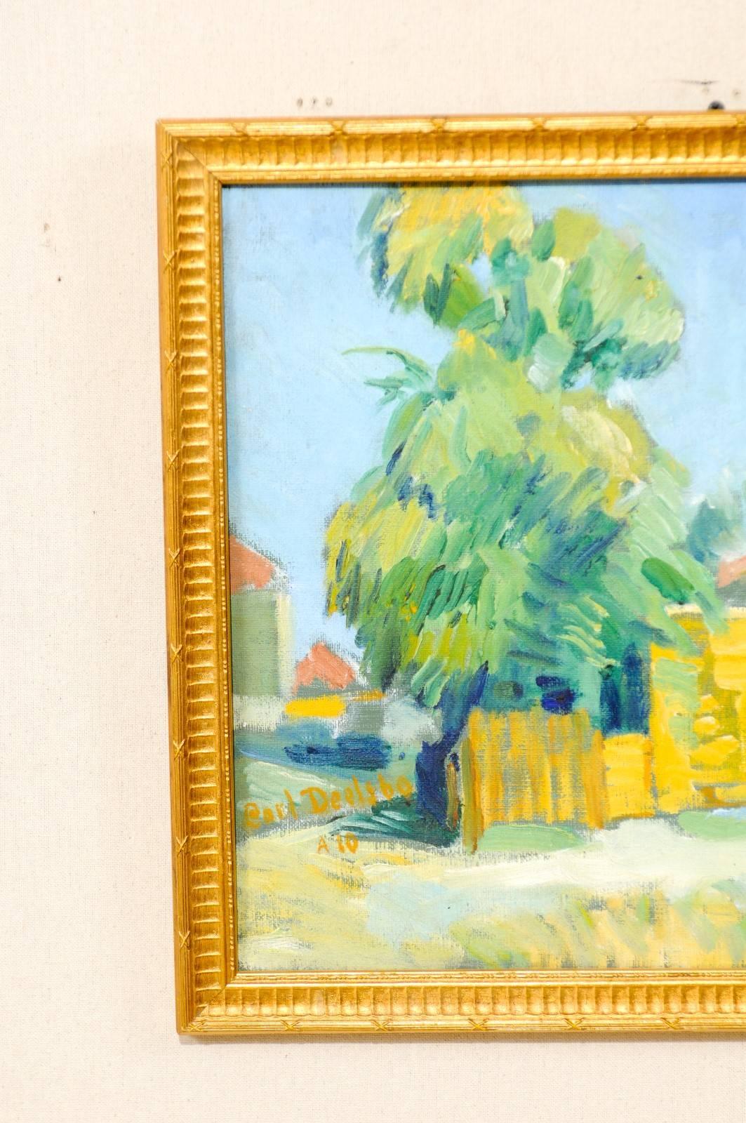 Painted Swedish Oil Painting by Artist Carl Deelsbo Depicting a Bright Tunisian Village
