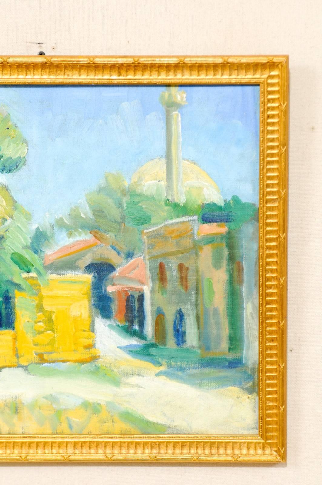 Swedish Oil Painting by Artist Carl Deelsbo Depicting a Bright Tunisian Village 1