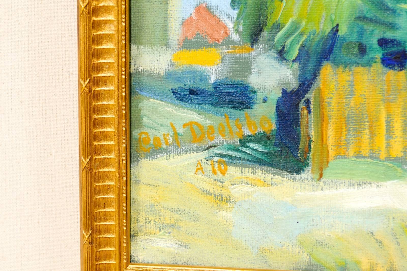 20th Century Swedish Oil Painting by Artist Carl Deelsbo Depicting a Bright Tunisian Village