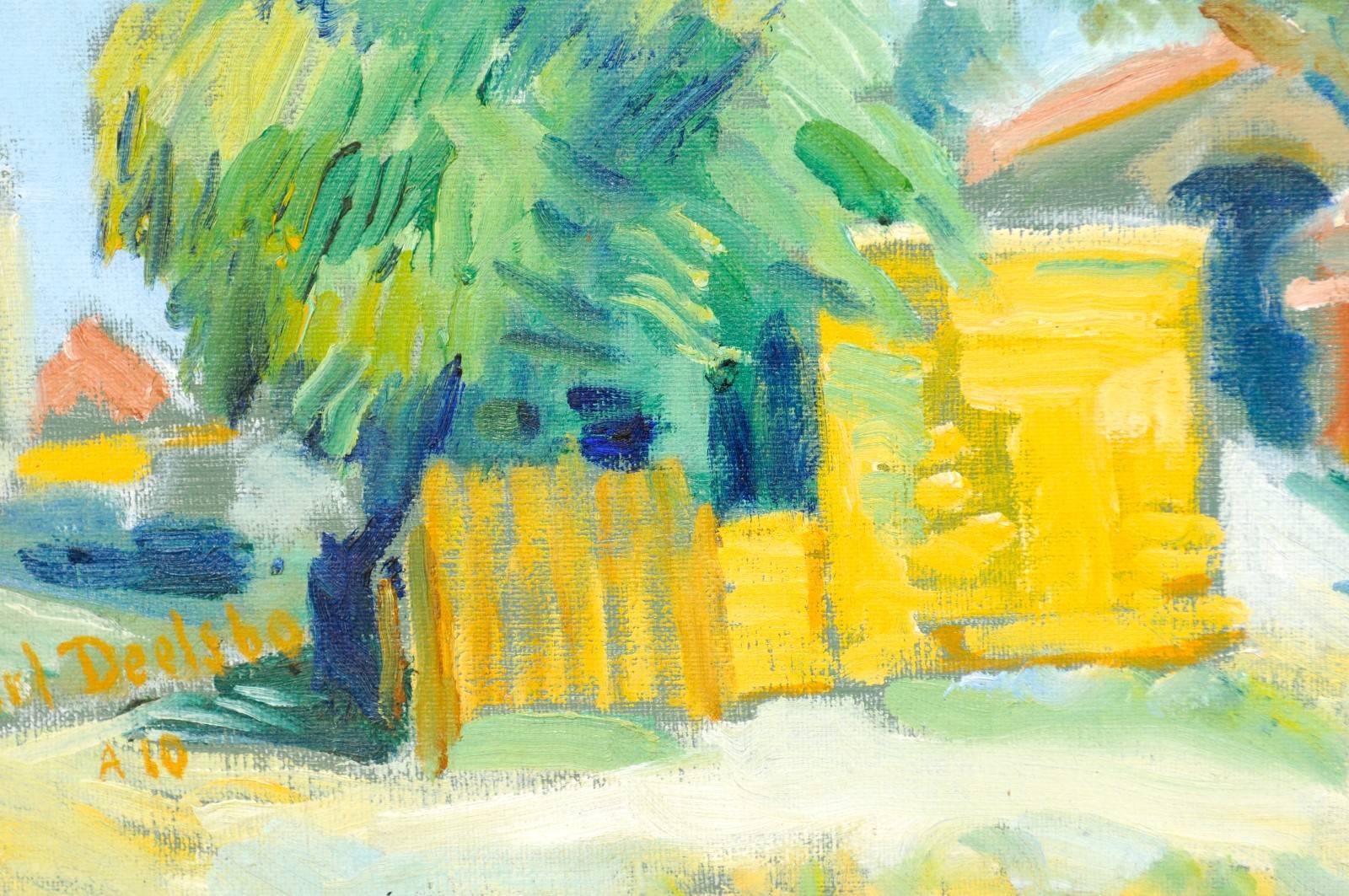 Swedish Oil Painting by Artist Carl Deelsbo Depicting a Bright Tunisian Village In Good Condition In Atlanta, GA