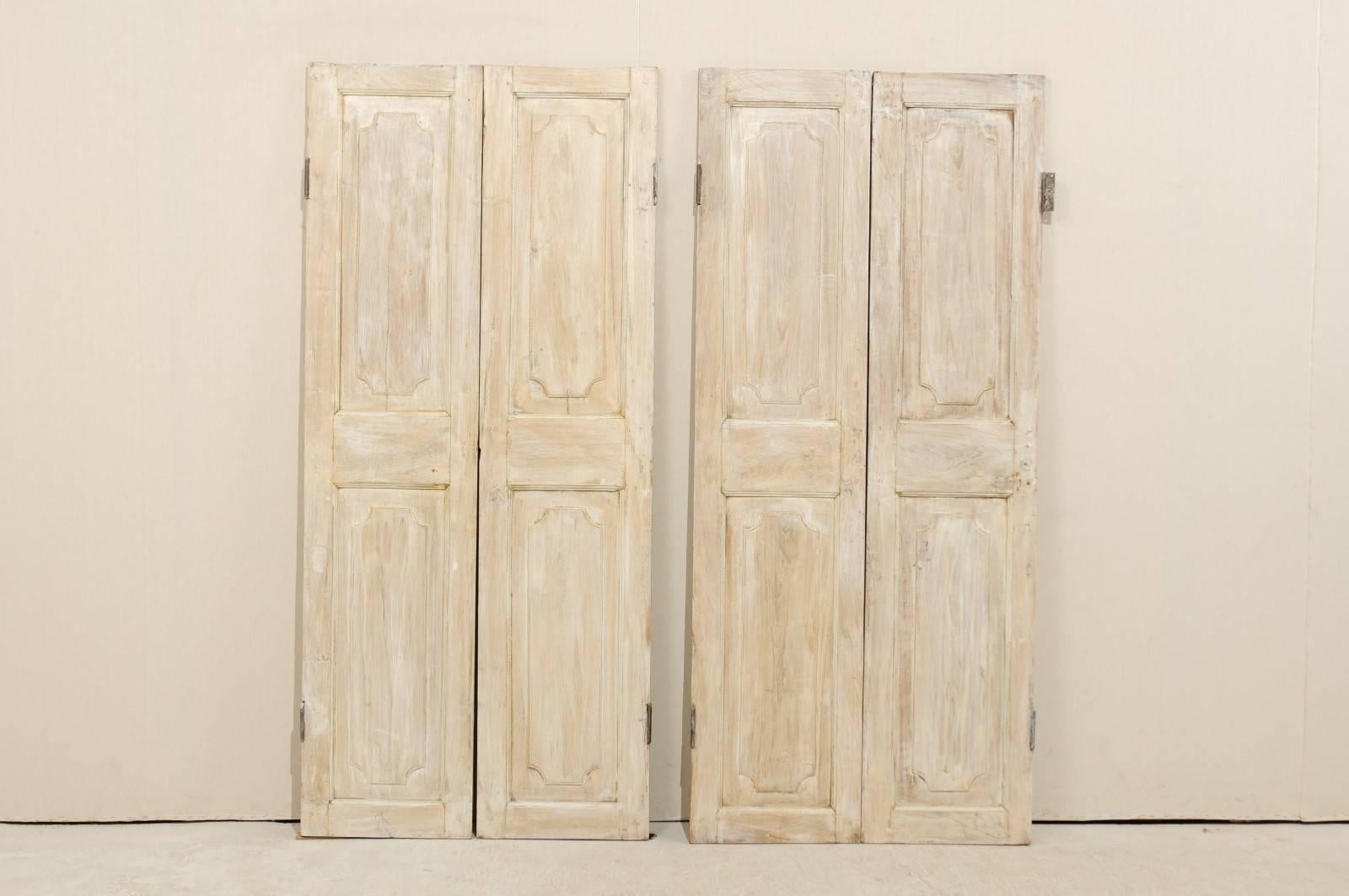 Carved One Pair of Lovely French 19th Century Doors in Antiqued Beige and White Hues