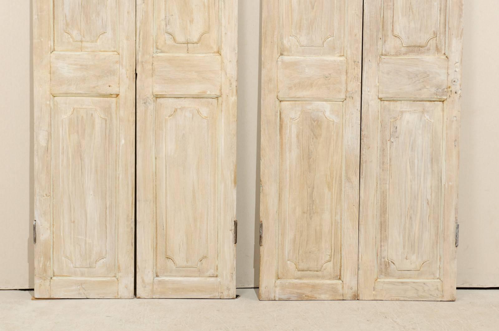 Wood One Pair of Lovely French 19th Century Doors in Antiqued Beige and White Hues