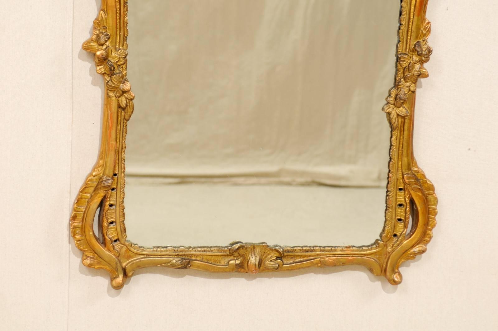 Carved 19th Century Italian Gold Painted Mirror with Gilding in Ornate Rococo Style