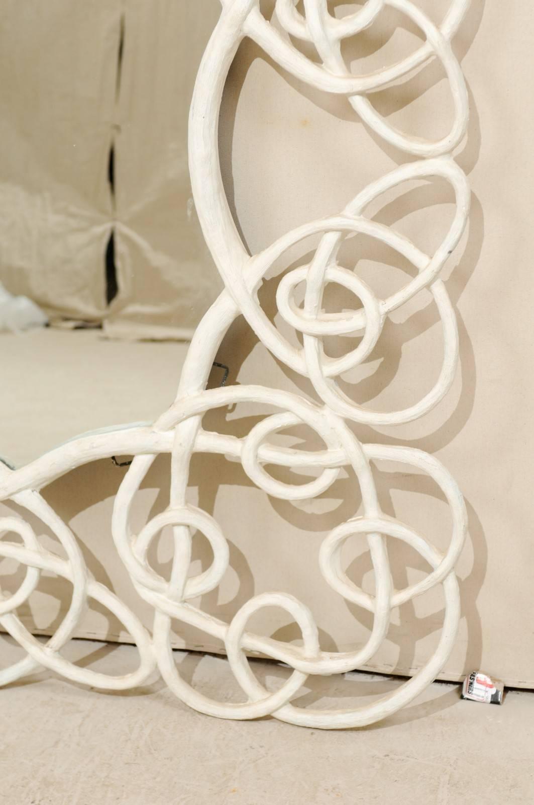 Composition Large Wall Mirror with Intricate Twisting Vine like Pattern in the Surround