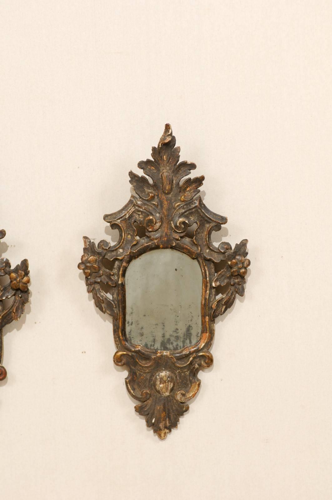 Pair of Italian 18th Century Rococo Style Antiqued Mirrors with Gilding & Patina In Good Condition In Atlanta, GA