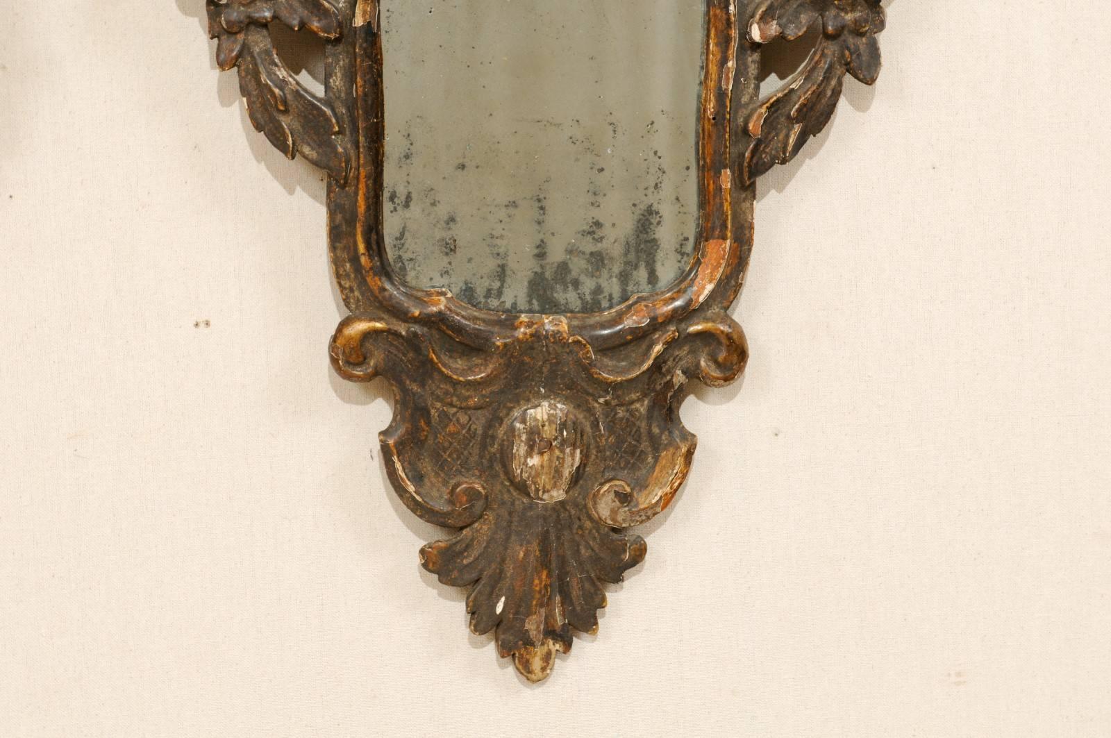 Pair of Italian 18th Century Rococo Style Antiqued Mirrors with Gilding & Patina 3