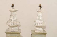 Pair of French Cast Stone Table Lamps with Fluting and Overall Baluster Shape