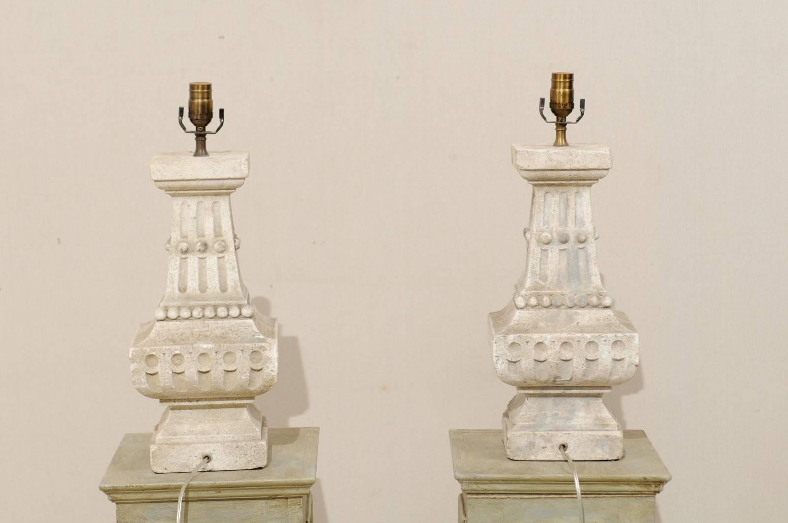 Pair of French Cast Stone Table Lamps with Fluting and Overall Baluster Shape 3