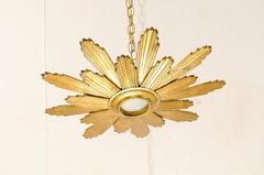 Spanish Mid-20th Century Sunburst Ceiling Light in Gold and Bronze Color