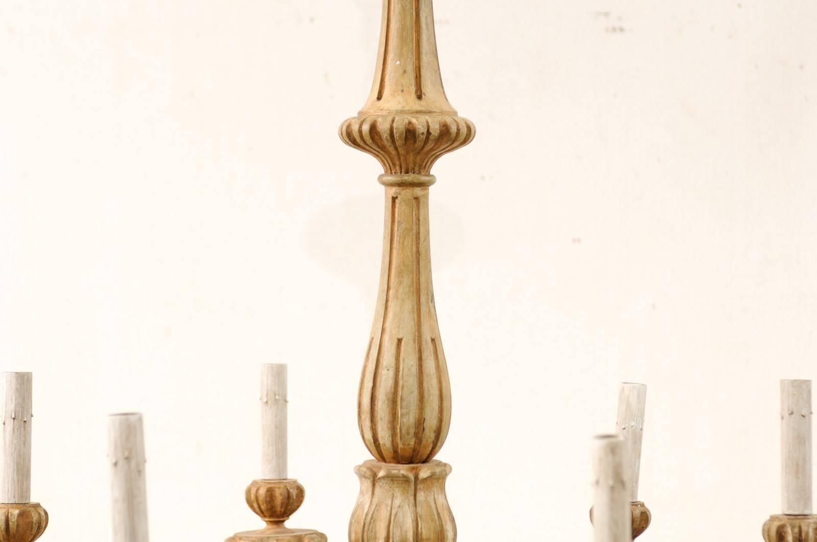 20th Century An Elegant Italian Early 20th C. Carved-Wood Column Chandelier w/ Tassel Finial