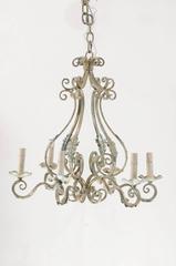 French Six-Light Pear Shaped Painted Iron Chandelier with Ornate Scrolls