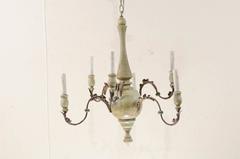 Italian Six-Light Chandelier of Painted Wood and Metal