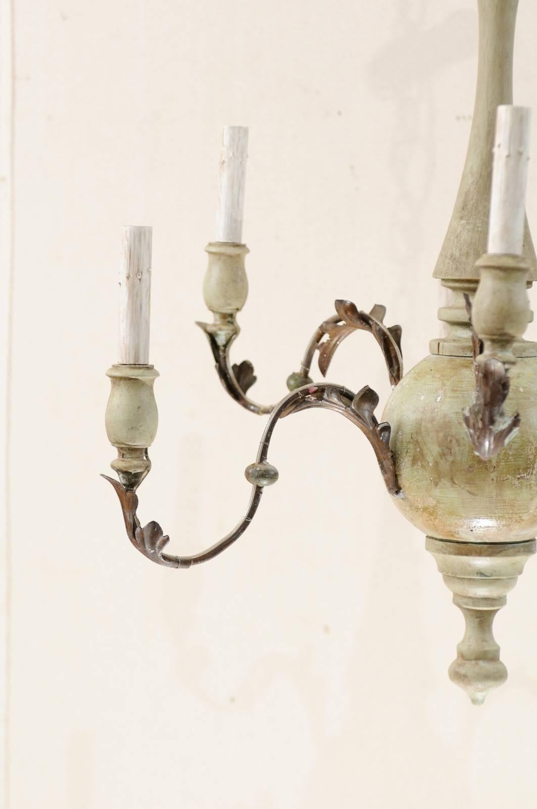 Italian Six-Light Chandelier of Painted Wood and Metal In Good Condition In Atlanta, GA