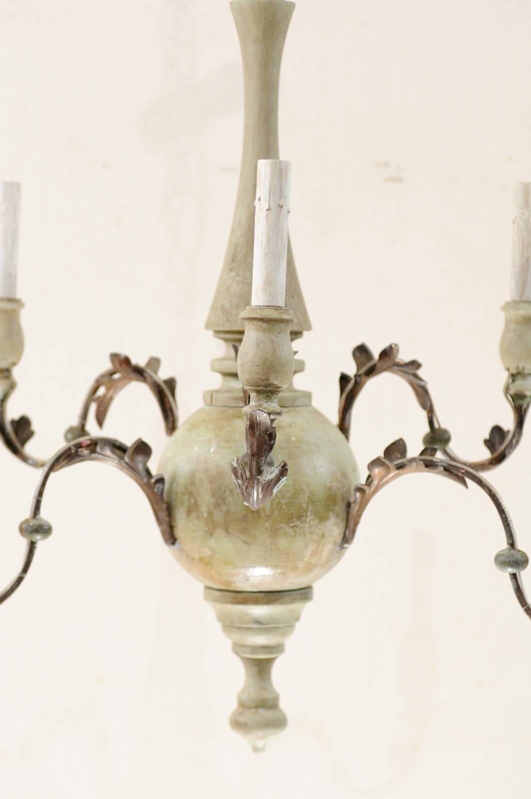 Italian Six-Light Chandelier of Painted Wood and Metal 3