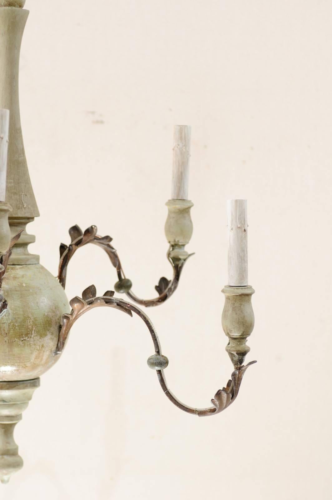 Italian Six-Light Chandelier of Painted Wood and Metal 1