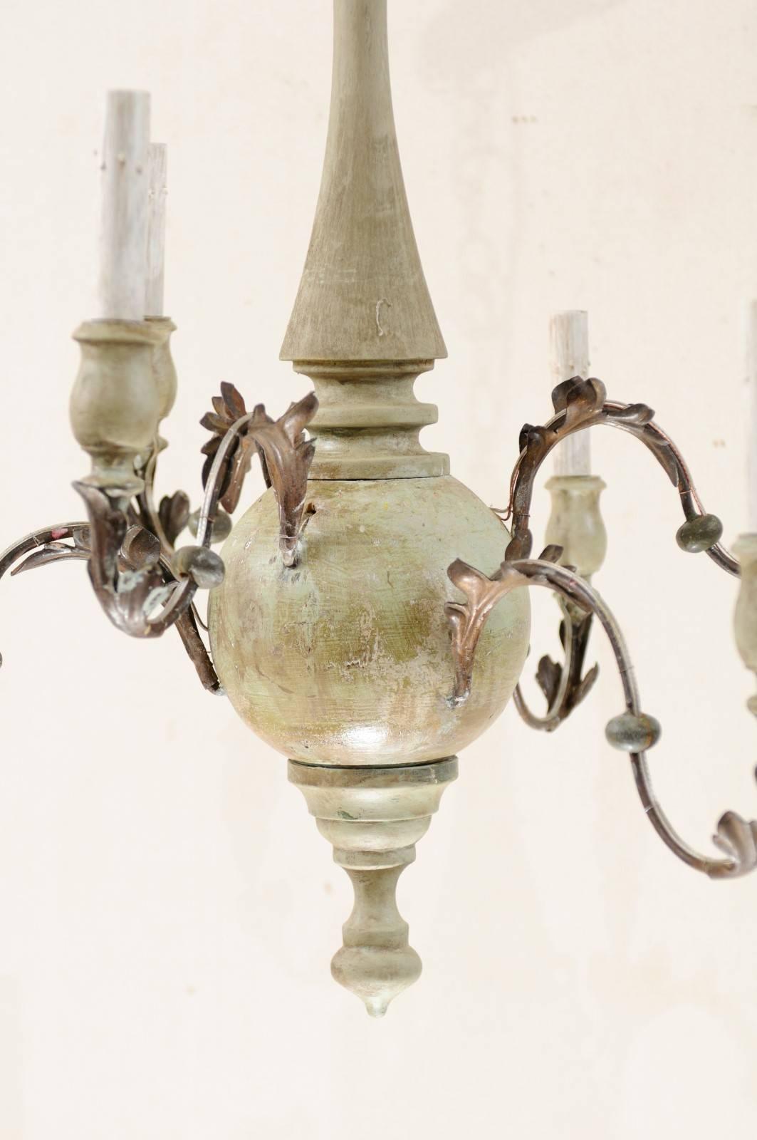 20th Century Italian Six-Light Chandelier of Painted Wood and Metal