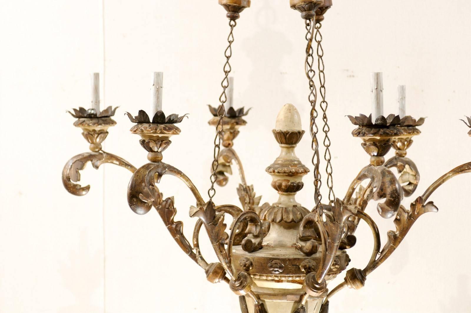 An Exquisite Pair of Italian Early 20th C. Carved & Painted Wood Chandeliers 3