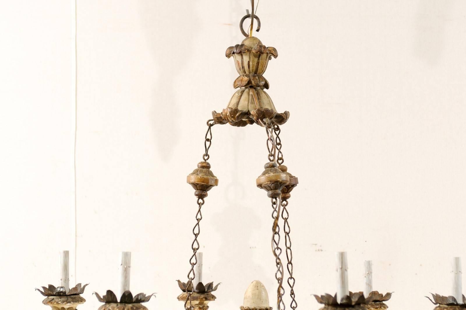 Gilt An Exquisite Pair of Italian Early 20th C. Carved & Painted Wood Chandeliers