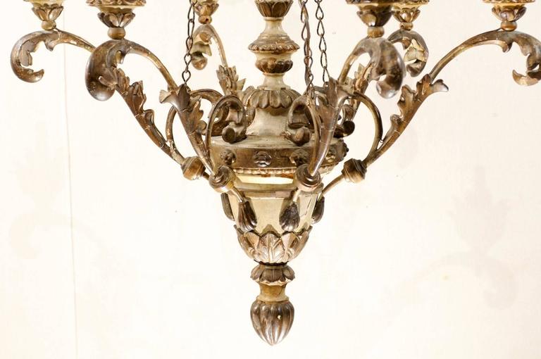 Exquisite Pair of Italian Early 20th Century Wood Chandeliers with Gilt and Paint For Sale at