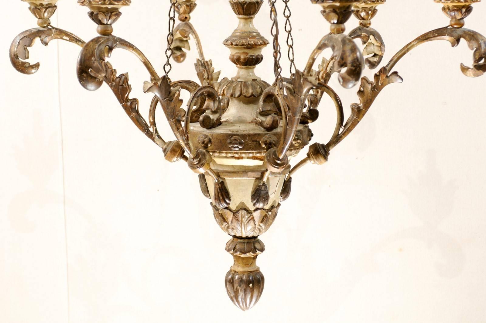 An Exquisite Pair of Italian Early 20th C. Carved & Painted Wood Chandeliers 4