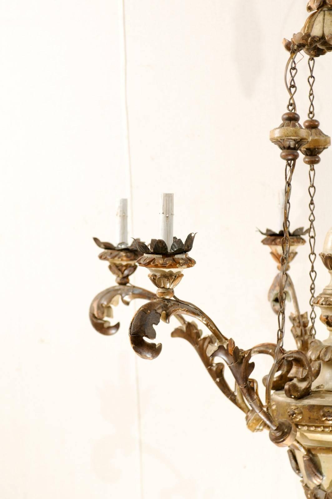 20th Century An Exquisite Pair of Italian Early 20th C. Carved & Painted Wood Chandeliers