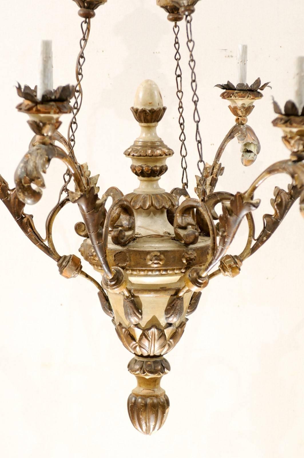 An Exquisite Pair of Italian Early 20th C. Carved & Painted Wood Chandeliers 1