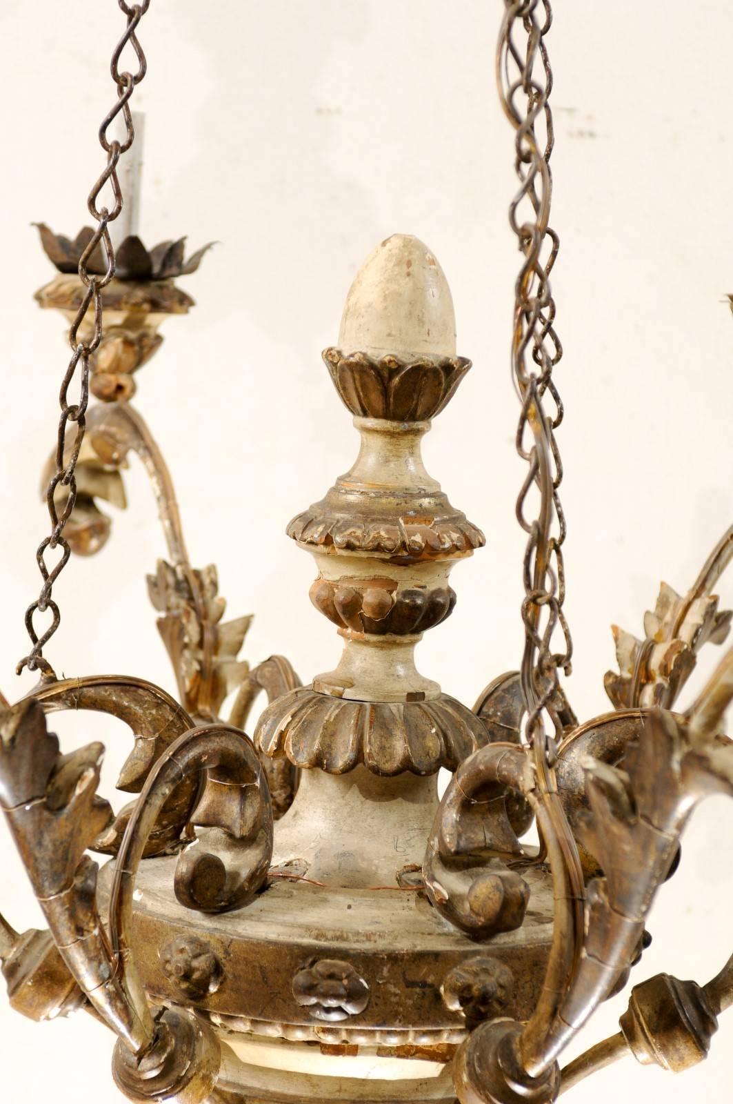 An Exquisite Pair of Italian Early 20th C. Carved & Painted Wood Chandeliers 2