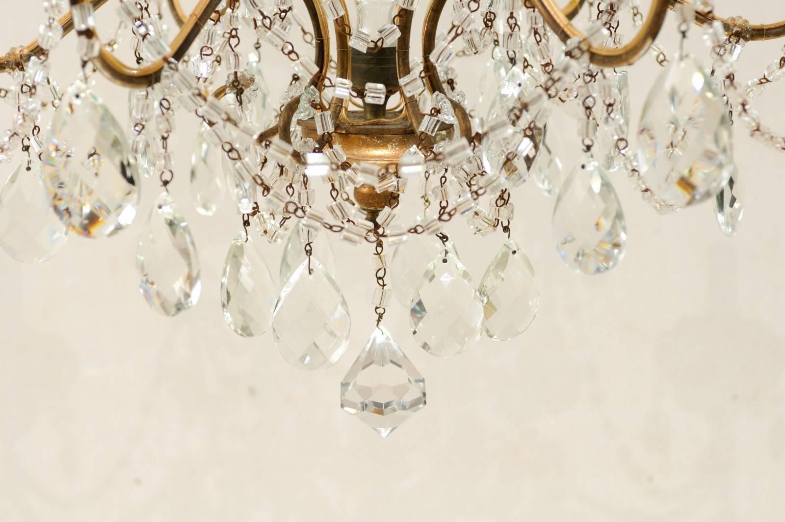 Pair of Italian Mid-Century Crystal Chandeliers with Six-Lights Each, Gold Hue 4
