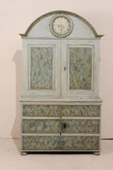 Early 19th Century Swedish Painted Wood Clock Cabinet with Roman Arch Pediment