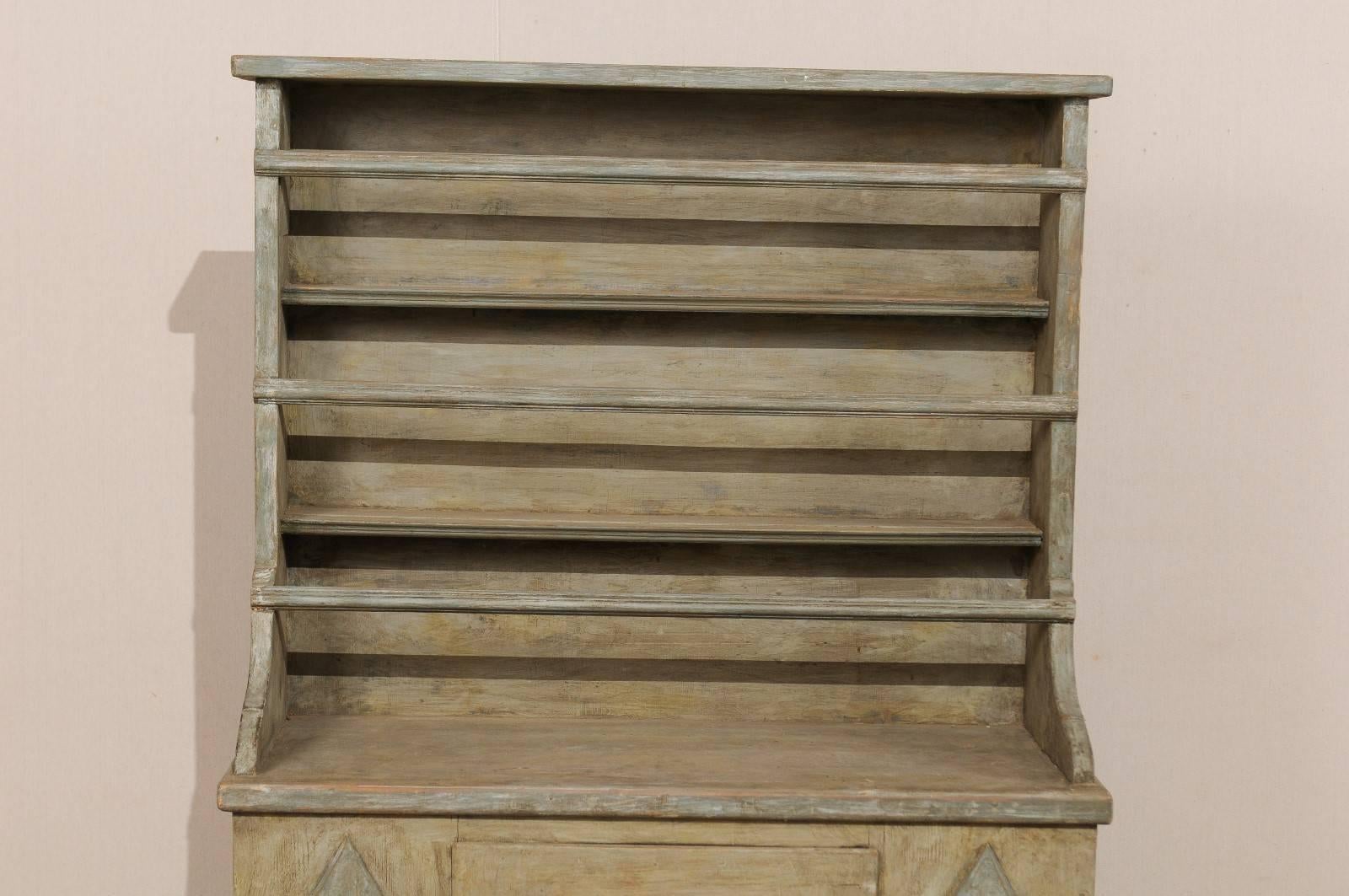 19th Century Period Gustavian, Swedish Painted Wood Cabinet with Plate Rack In Good Condition In Atlanta, GA