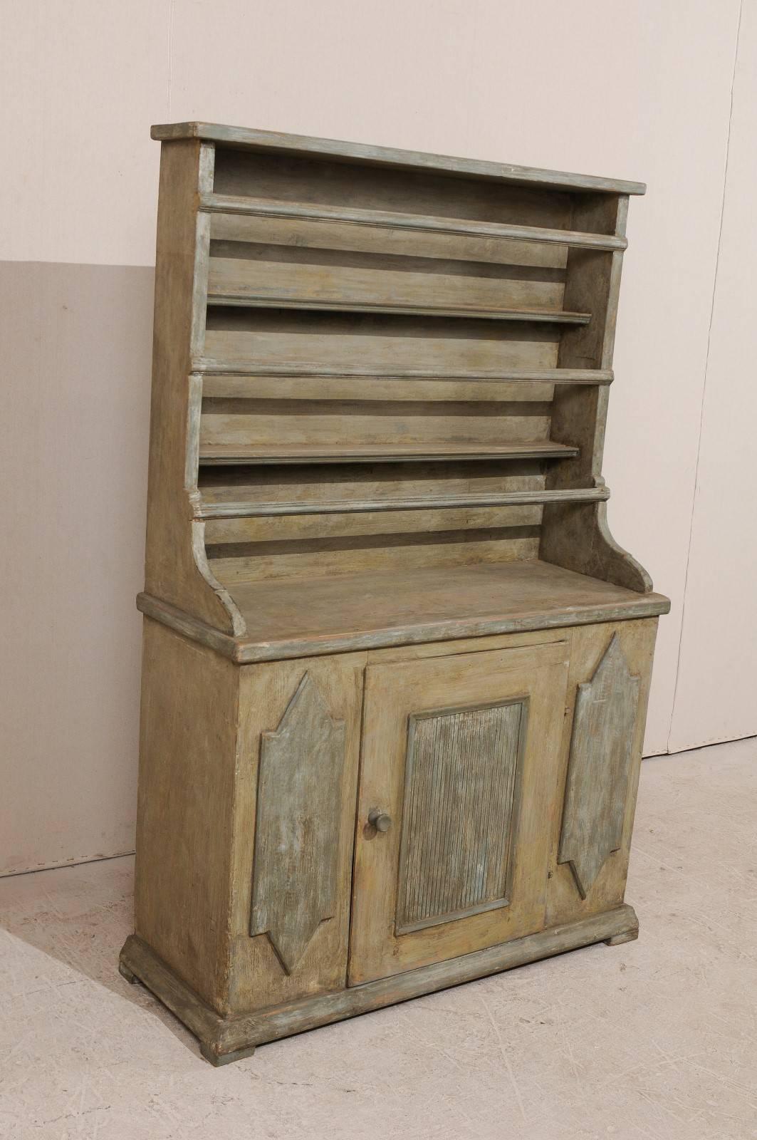 19th Century Period Gustavian, Swedish Painted Wood Cabinet with Plate Rack 1