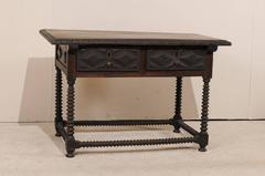 Spanish Early 18th Century Dark Walnut Console Table with Spindled Legs