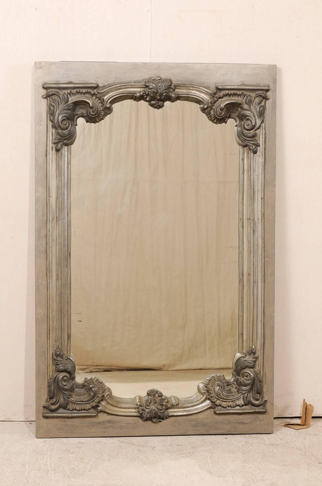 Painted Large 19th Century Swedish Mirror with Ornate Metal Design and Wood Surround