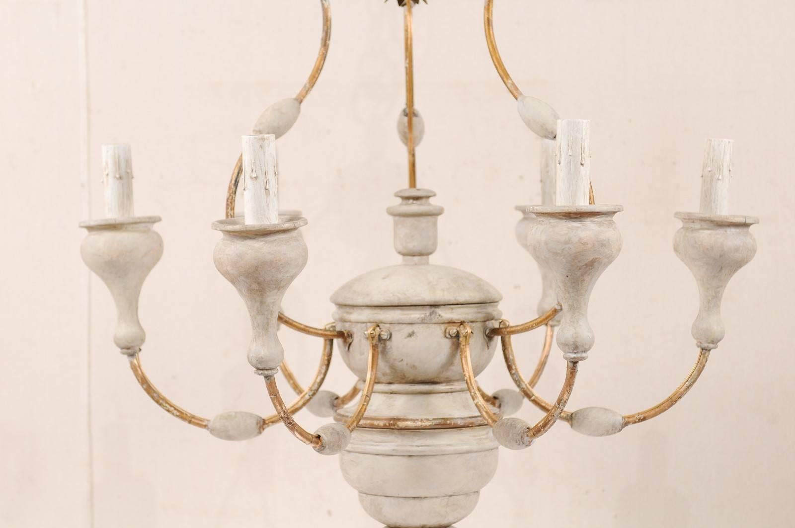 Italian Light Colored Painted Wood and Metal Chandelier with Gold Accents 3