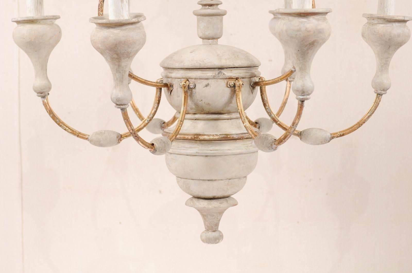 Italian Light Colored Painted Wood and Metal Chandelier with Gold Accents 1