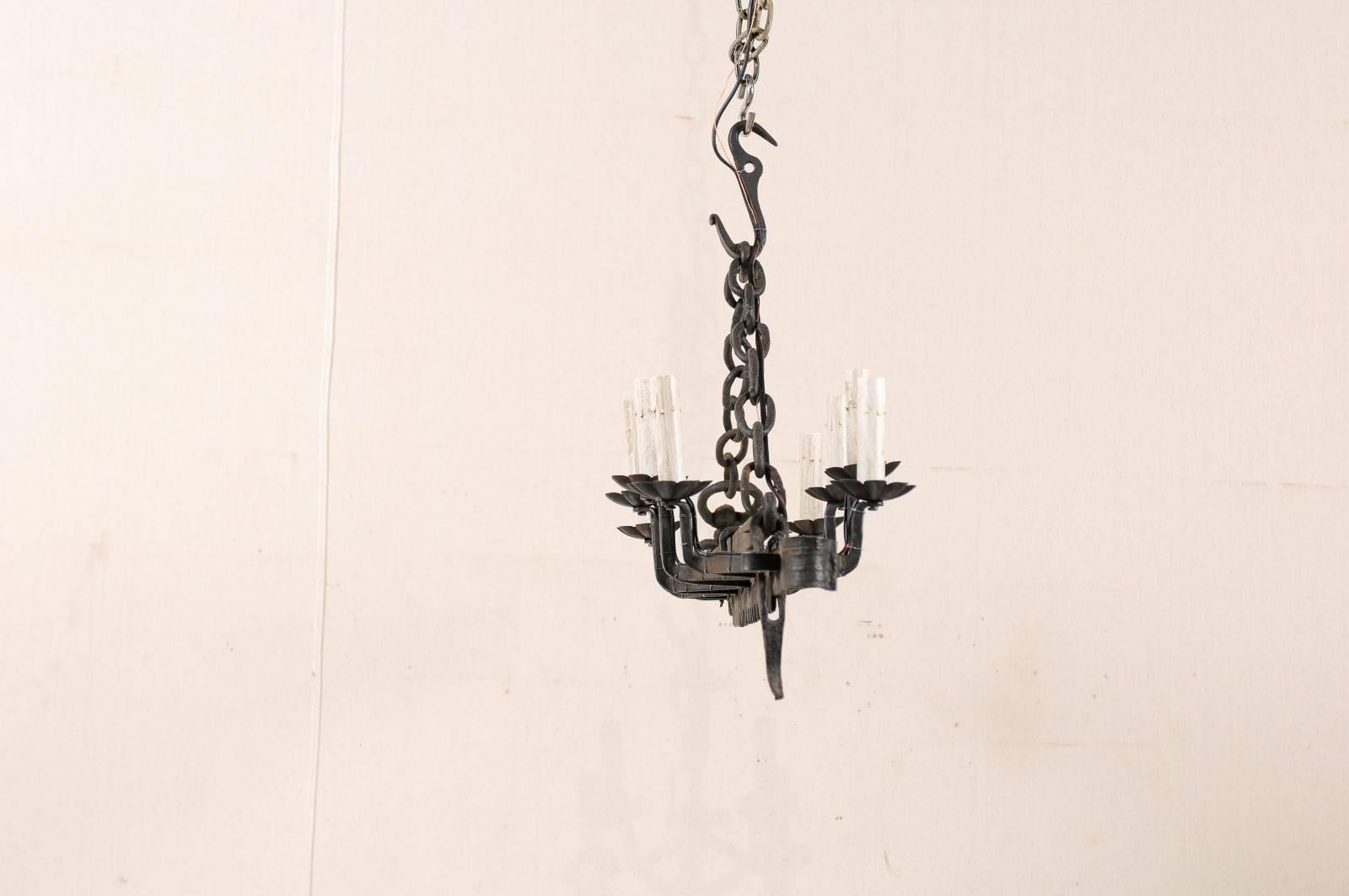 Mid-Century Eight-Light Forged Iron Spit-Jack Chandelier from 19th Century 2
