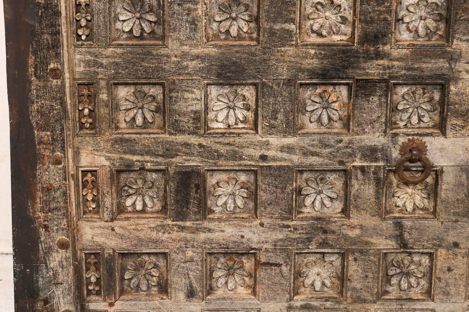 19th Century Indian Ceiling Panel / Wall Decor with Carved Lotus Flower Details In Good Condition In Atlanta, GA