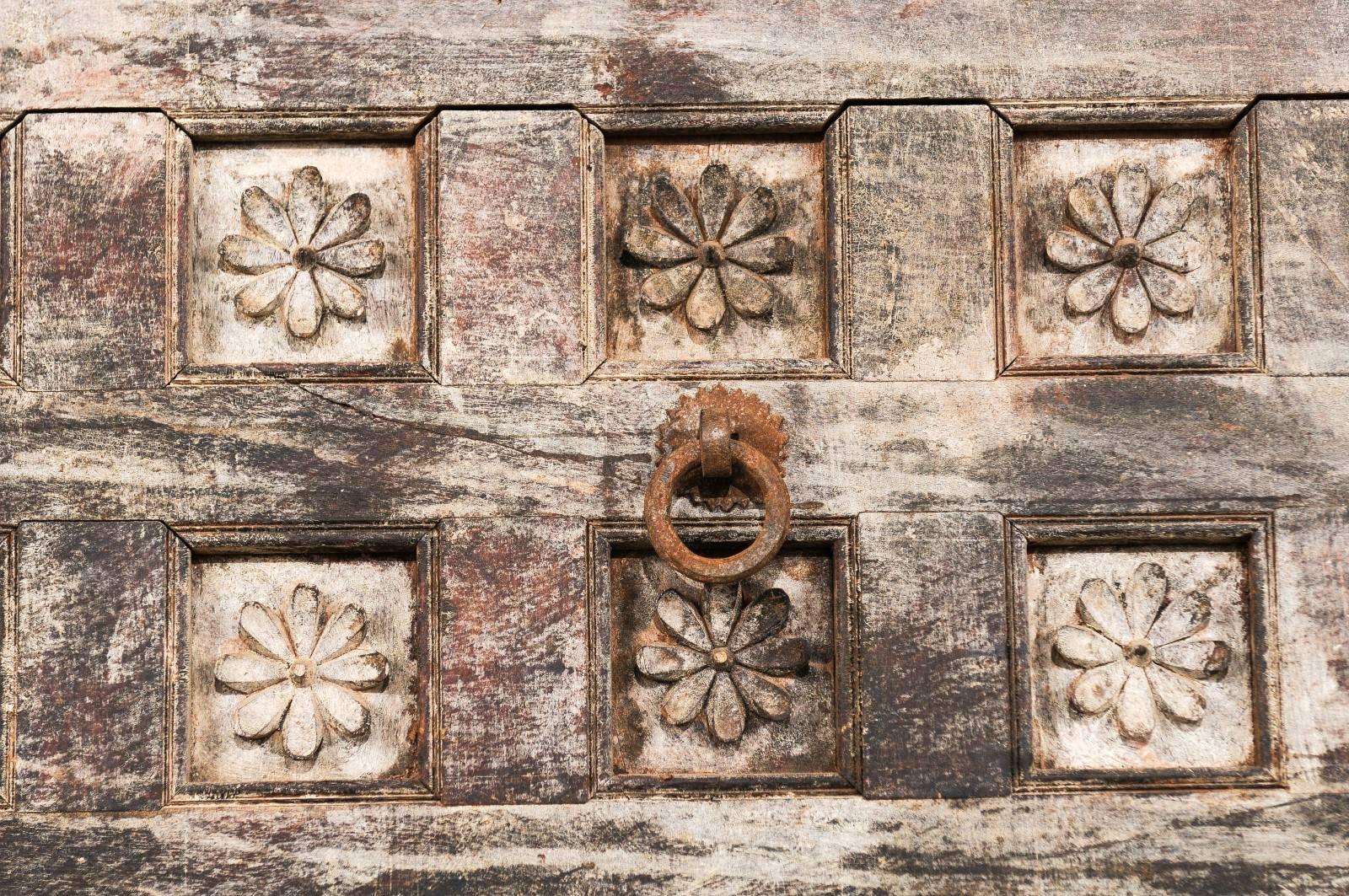 19th Century Indian Ceiling Panel / Wall Decor with Carved Lotus Flower Details 1
